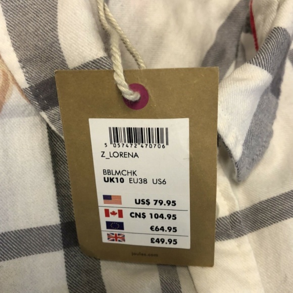 Joules Womens Lorena Check Floral Button Front Shirt Size US 6 EU 38 Flannel New - Picture 8 of 8